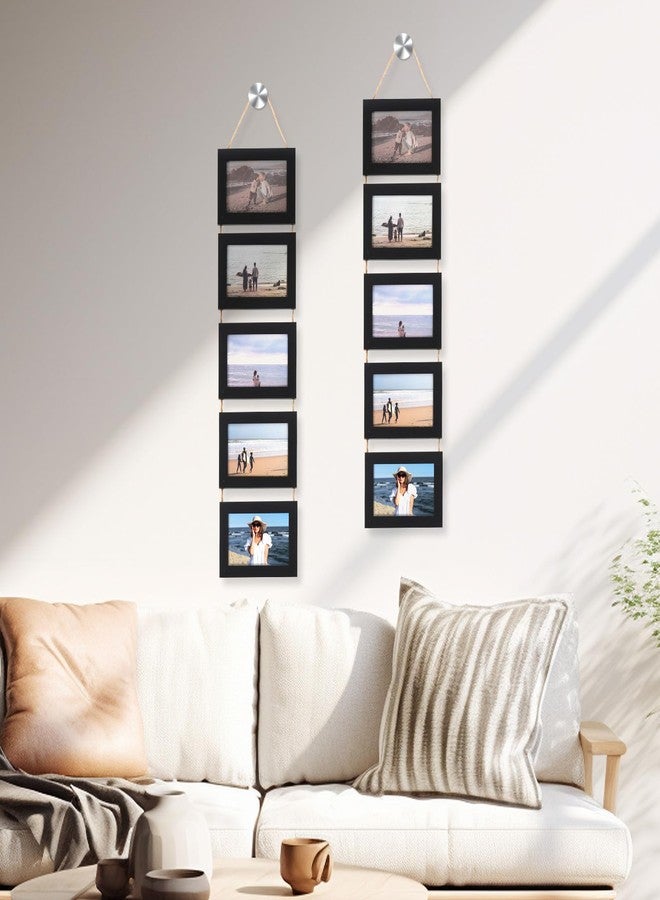 AojSup 2 Pcs 4x6 Wall Hanging Picture Frames Collage with 10 Openings Picture Frame Collage With Rope - Rustic Black, Casual Style Engineered Wood Frames - Wall Mount Only - Image 4